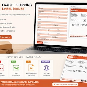 Mall för fraktetiketter för ömtåliga frakter – redigerbar PDF SVG för Etsy-säljare