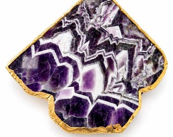 Chevron Amethyst Crystal Slice, Gold Edged Purple Gemstone Decor, Dream Amethyst Display, Healing Crystal Gift, Reiki Stone Art