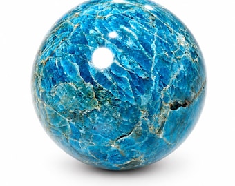 Natural Blue Apatite Sphere, 60mm Ocean Blue Crystal Ball, Collector Display Gemstone