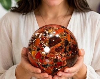 Large Brecciated Red Jasper Sphere, Polished Crystal Ball, Natural Stone Decor