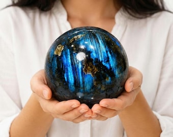 Large Blue Flash Labradorite Sphere | Natural Crystal Ball Decor (100mm)