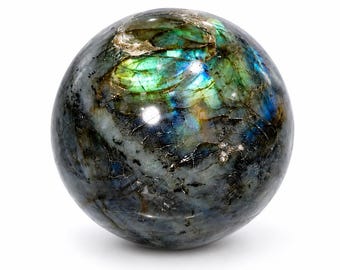 Large Labradorite Sphere 85mm, Natural Crystal Ball, Blue Flash Gemstone Orb, Healing Stone, Reiki Decor, Crystal Gift