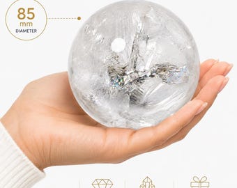 Natural Rainbow Clear Quartz Sphere | 85mm Crystal Ball Display Stone, Collector Gemstone