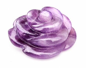 Natural Amethyst Rose Crystal Carving, Hand Carved Purple Gemstone Flower, Healing Decor