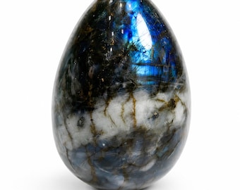 Natural Labradorite Egg Crystal | Intense Blue Flash, Collector Piece