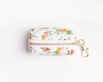 Peach Dog Waste Bag Holder: Floral Poop Bag Dispenser, Pet Walking Accessory Gift