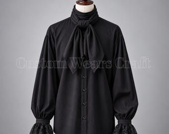 Men’s Black Regency Shirt & Cravat Set | Gothic Victorian Gentleman Shirt | Georgian Historical Costume | 18th Century Reenactment