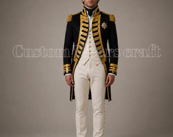 British Royal Navy Vice Admiral Coat | 18th Century Military Jacket | Wool Historical Uniform | Steampunk Costume | Regency Tailcoat