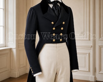 Donkerblauwe regenjas regenjas heren | Victoriaanse formele jurkjas | Double-breasted wollen slipjas | Historische cosplaybruiloft