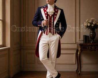 American Flag Regency Tailcoat for Men | Patriotic 4th of July Colonial Costume | Uncle Sam Independence Day Historical Suit