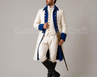 18th Century Continental Army Officer Uniform | Revolutionary War Military Coat Set | Colonial Reenactment Costume for Men