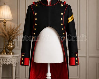 Napoleontische militaire slipjas | Zwart rood officiersjack | Historische uniformjas | Jas Cavalry Parade | Regentschapsjas