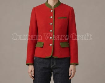 Women's Red Trachten Jacket | Bavarian Wool Blazer | Traditional German Oktoberfest Coat | Alpine Hunting Jacket | Folk Wear
