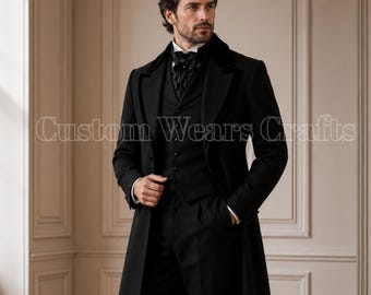 Zwarte Victoriaanse geklede kostuumset heren | Gotische bruiloftrok | Formele giletoutfit | Steampunk Regency-kleding