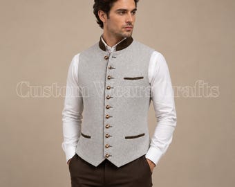 Men's Bavarian Trachten Vest | Traditional German Waistcoat, Oktoberfest Vest | Alpine Wedding Waistcoat | Trachten Gilet