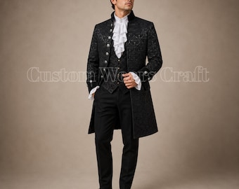 Gothic Victoriaanse geklede kostuumset heren | Steampunk piratenrok | Outfit vampier-aristocraat | Brokaat vest