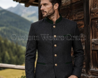 Men's Bavarian Trachten Jacket | Traditional German Loden Wool Coat | Alpine Oktoberfest Hunting Jacket | Tyrolean Heritage Wear