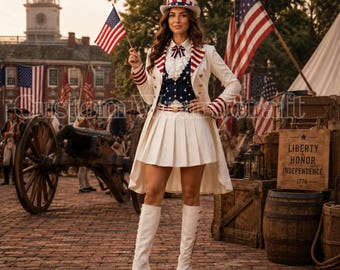 Traje de frac patriótico de la época de la Regencia para mujer / Atuendo americano para el 4 de julio / Vestido inspirado en la Guerra de la Independencia / Disfraz para desfile colonial