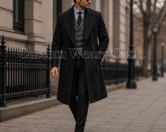 Double-breasted wollen jas voor heren | Vintage herenjas | Klassieke formele winterjas | Outfit in oude geldstijl