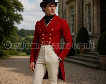 Victorian Red Regency Tailcoat for Men | Steampunk Frock Coat | 19th Century Gothic Wedding Cosplay Jacket Costume