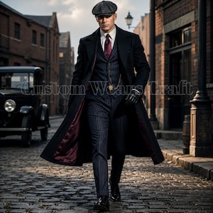 Svart lång vintagekappa för män | Peaky Style Overcoat | Herron Mantel Klassisk formell trenchcoat Elegant herrmode