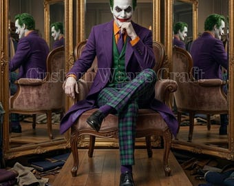 1989 Joker paars geklede jas kostuum voor mannen | Cosplay-pak filmschurk | Halloween-outfit | Clownprins-jas | Slipjas