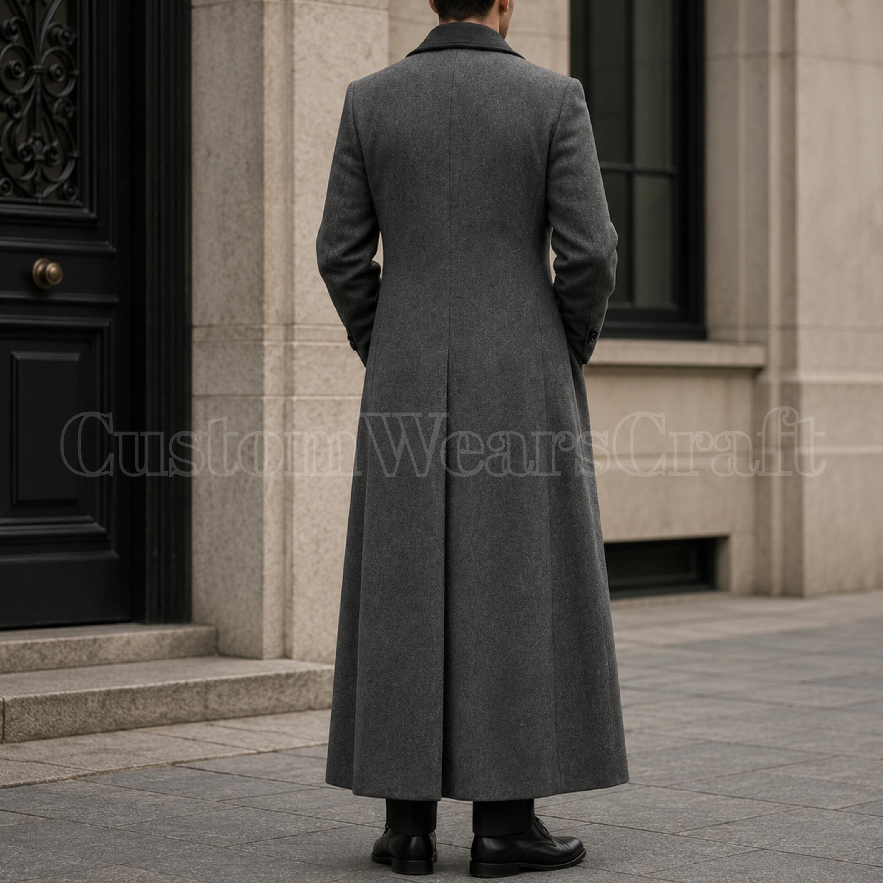 Men's Wool Greatcoat Field Grey Double Breasted Trench Coat