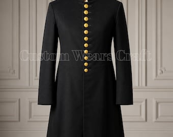 手作りの黒のリージェンシー・テールコート（男性用）｜ヴィクトリア朝風フロックコート｜エドワード朝風フォーマルジャケット｜ゴシックミリタリードレスコート
