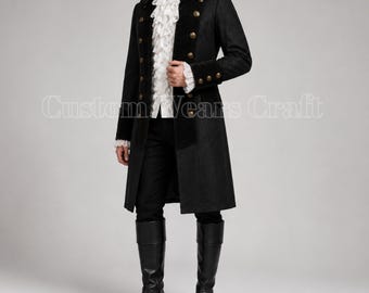 Men's Black Pirate Frock Coat | Victorian Gothic Jacket | Steampunk Tailcoat | Renaissance Captain Cosplay | Military Long Coat