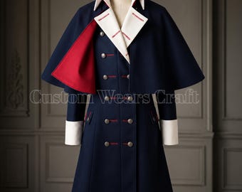 Men's Inverness Cape Greatcoat | Regency Military Coat | Victorian Gothic Cloak | Napoleonic Officer Jacket | Steampunk Coat