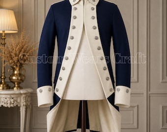 Navy Blue Wool Lancer Tailcoat | Historical Military Officer Coat | Regency Jacket | Cavalry Uniform | Colonial Reenactment