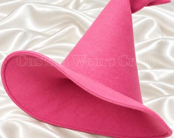 Pink Wool Witch Hat for Women | Halloween Pointed Wizard Hat | Gothic Fantasy Cosplay | Masquerade Costume | Wide Brim Witch Hat