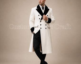 Men's Regency Tailcoat Suit | Off White Black Victorian Frock Coat | Wedding Outfit | Gothic Formal Jacket | Custom Made