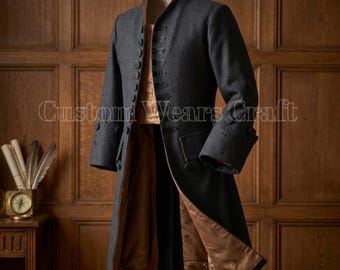 Zwarte Victoriaanse geklede jas | Gotische slipjas heren | Steampunk militair jack | Wollen regenjas | Gotische trouwjas