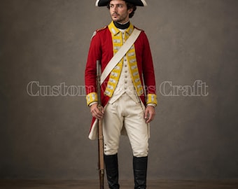 18th Century British Infantry Sergeant Uniform | Regiment of Foot Red Coat | Colonial Military Reenactment Jacket Costume | Tricorn Hat