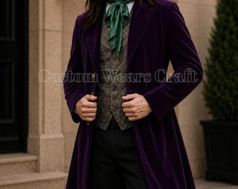 Men's Purple Velvet Frock Coat | Victorian Steampunk Tailcoat |  Gothic Jacket | Handmade Regency Wedding Formal Coat