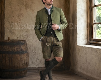 Men's Bavarian Trachten Jacket with Lederhosen | Traditional German Oktoberfest Outfit | Alpine Loden Coat | Hunting Jacket