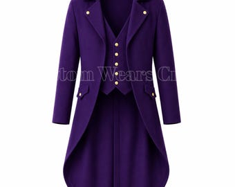Men's Victorian Purple Gothic Tailcoat Jacket | Steampunk Frock Coat | Gothic Wedding Coat | Vampire Costume | Regency Tailcoat
