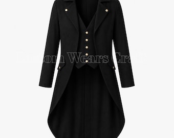 Zwarte Victoriaanse Gothic Tailcoat-jas heren | Geklede steampunkjas | Gotische trouwjas | Vampierkostuum | Regency-rok: