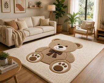Soft Cream & Brown Teddy Bear Rug, Nature- Inspired Floor Decor