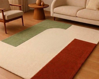 Mid-Century Modern Tufted Area Rug | Earth Tone Color-Block Design