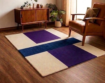 Modern Black and Orange Hand-Tufted Carpet for Living Room