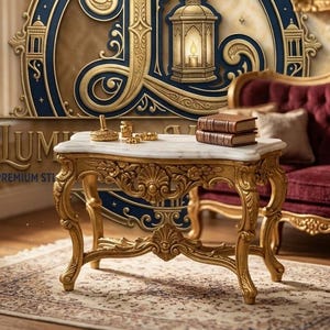 Dollhouse Console Table STL 3D Print, Ornate Marble Top Side Desk
