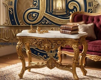 Tavolino consolle per casa delle bambole, file STL da stampare in 3D, scrivania laterale con piano in marmo decorato.