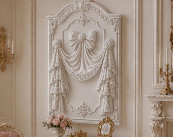 Pannello decorativo da parete per casa delle bambole in formato STL, drappeggio a fiocco, decorazione in miniatura 1:12