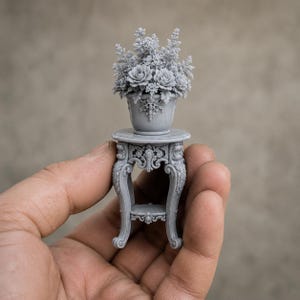 Baroque Plant Stand STL, Ornate Dollhouse Flower Pot Table, Rococo Miniature Decor
