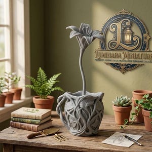 Miniatur Lilie STL 3D Print, Jugendstil, Puppenhaus Topfpflanze