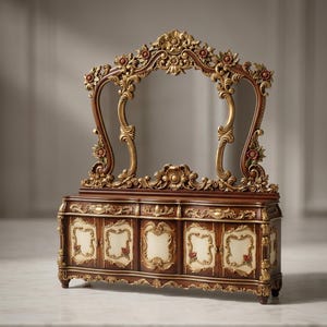 modern baroque dresser Baroque dresser of style Louis XV black with 2 drawers, gold bronzes