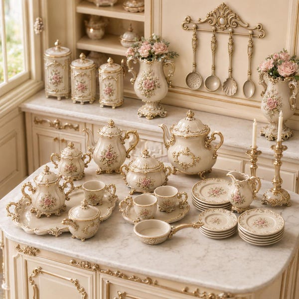 Dollhouse Kitchen Accessories STL, Rococo 1:12 Miniature Decor Bundle