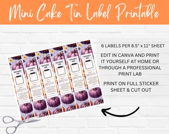 Mini Cake Tin  label printable, Canva Printable , Halloween theme , Editable Template, Dessert label, Packing label, Dessert Sticker label